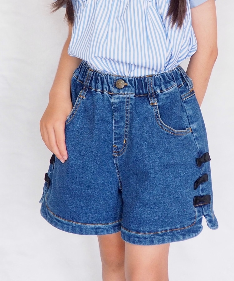 110-140cm】サイドリボンデニムショートパンツ(ショートパンツ 110-140cm】サイドリボンデニムショートパンツ(ショートパンツ