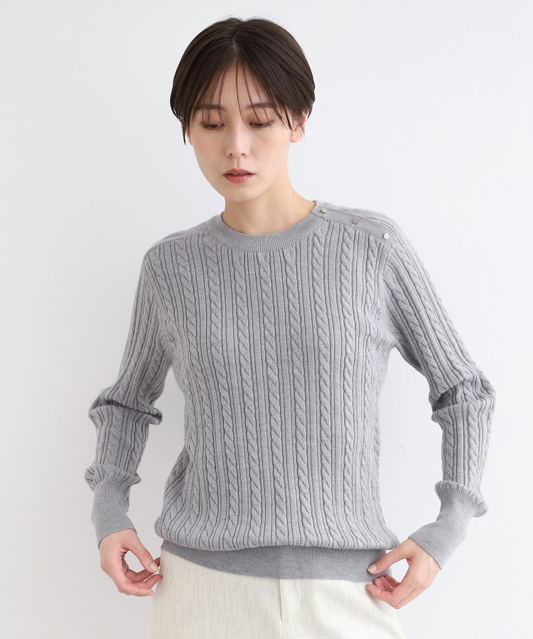 SIMPLE LIFE ケーブル編み ハーフボタン ウール セーター