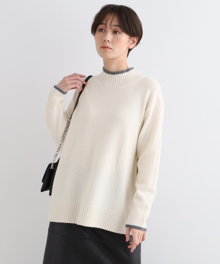 INDIVI白色05サイズハイネックセーターカシミア羊毛混スリット