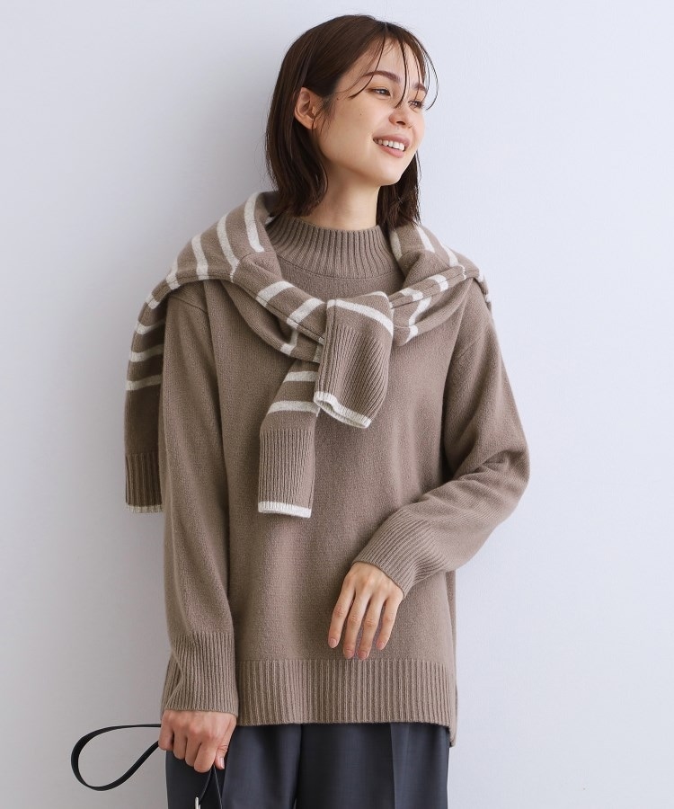 INDIVI白色05サイズハイネックセーターカシミア羊毛混スリット