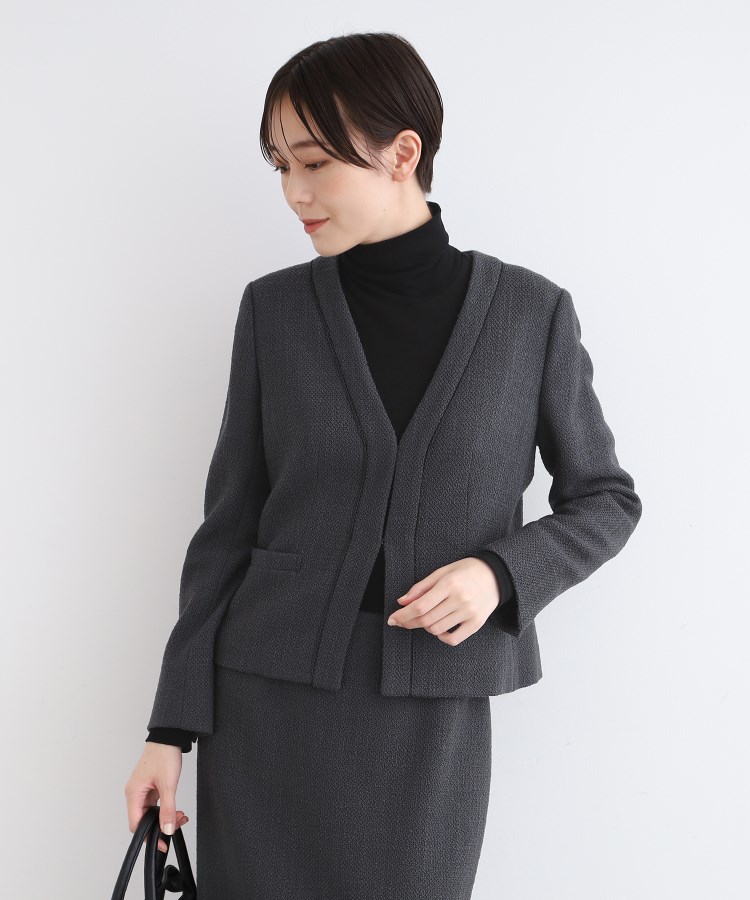 【日本製／定番スーツ】ツィードVネックジャケット