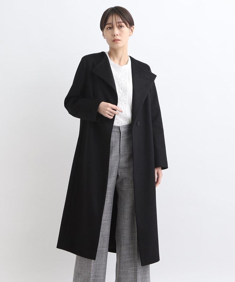 極美品 インディヴィ 黒 ベルテッド カシミヤ100 ロングコート