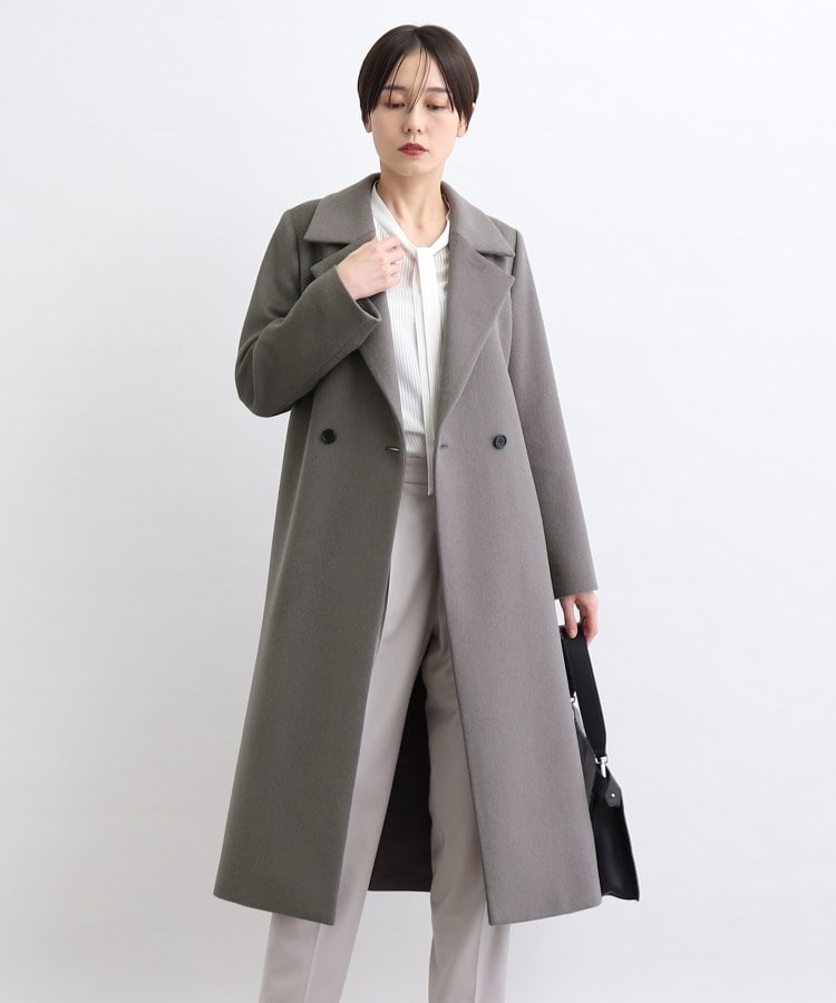 日本製 定価7万5千円 アンゴラウール美形ロングコート カフェオレベージュ-