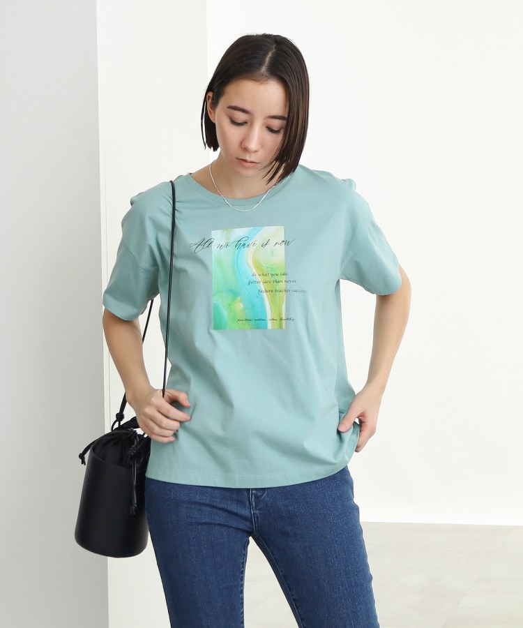 インディヴィ(INDIVI)の【コットン100%/定番/フォトT】カラーアート オリジナルTシャツ ライトグリーン(621)