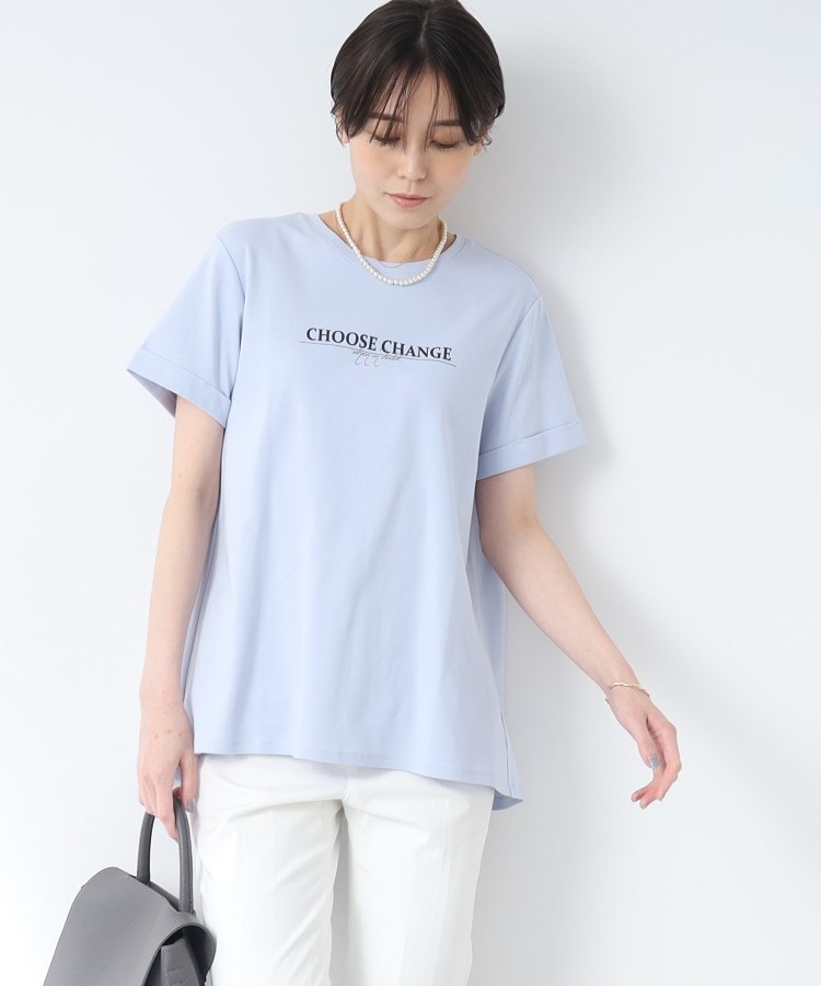 インディヴィ(INDIVI)の【コットン100％/洗える】AラインフレンチロゴTシャツ サックス(690)