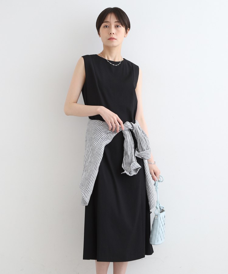インディヴィ(INDIVI)の【洗える／UVケア／接触冷感／SETUP可能】麻混フィット＆フレアワンピース ブラック(019)