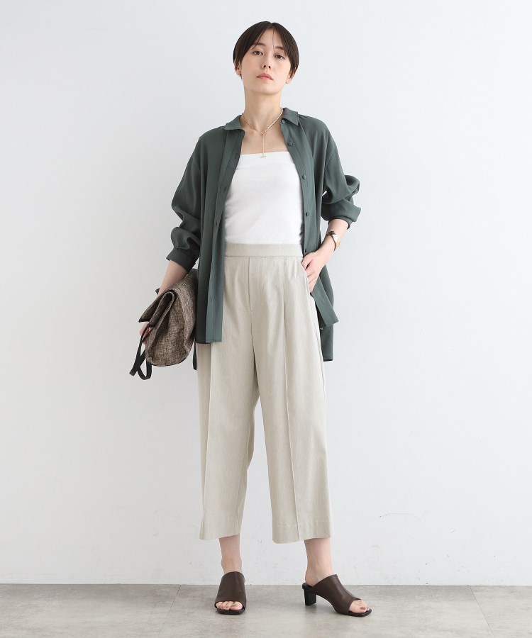 洗える／UVケア／SETUP可能】麻混クロップドワイドパンツ