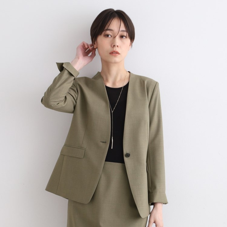 定番スーツ/ウール混】無地ノーカラージャケット(ジャケット 定番スーツ/ウール混】無地ノーカラージャケット(ジャケット