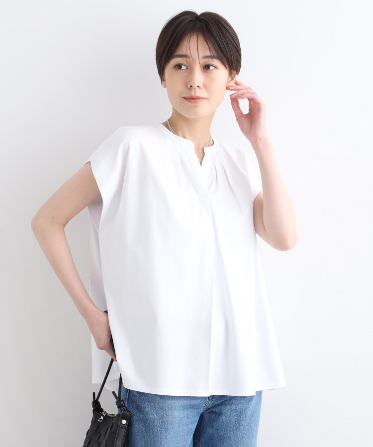 インディヴィ(INDIVI)の【洗える】スキッパージャージトップス ホワイト(001)