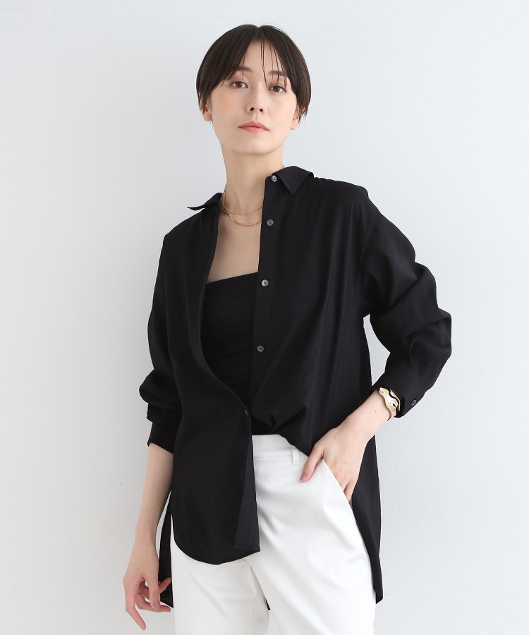インディヴィ(INDIVI)の【洗える】大人シアーオーバーシャツ ブラック(019)