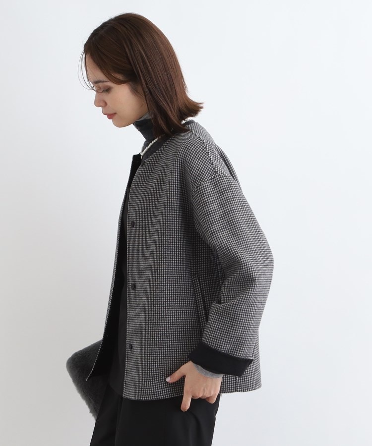 ウール混/昨年ヒット!】リバーショートコート(ノーカラー ウール混/昨年ヒット!】リバーショートコート(ノーカラー