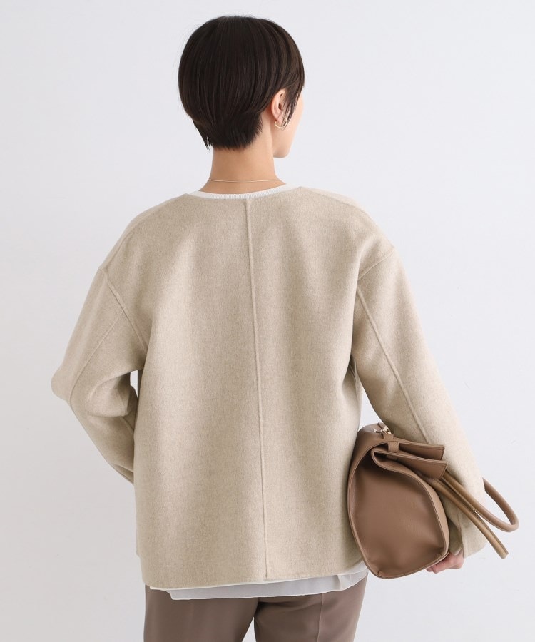 ウール混/昨年ヒット!】リバーショートコート(ノーカラー ウール混/昨年ヒット!】リバーショートコート(ノーカラー
