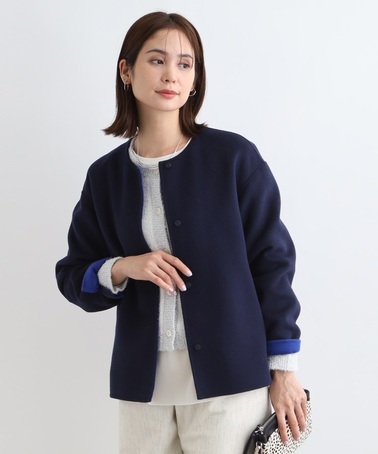ウール混/昨年ヒット!】リバーショートコート(ノーカラー ウール混/昨年ヒット!】リバーショートコート(ノーカラー