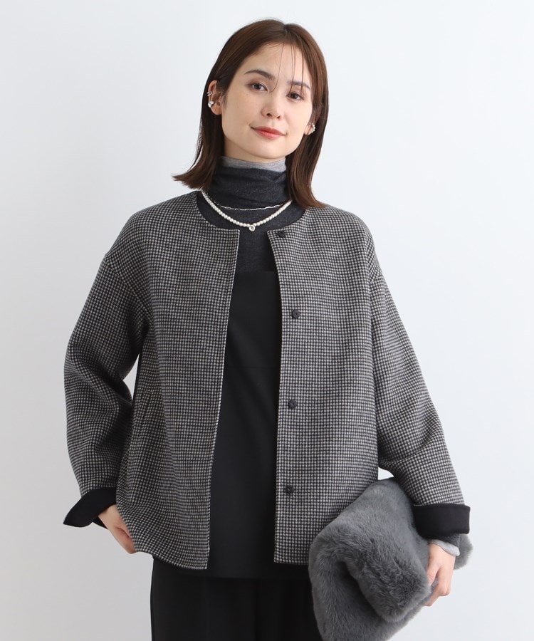 ウール混/昨年ヒット!】リバーショートコート(ノーカラー ウール混/昨年ヒット!】リバーショートコート(ノーカラー