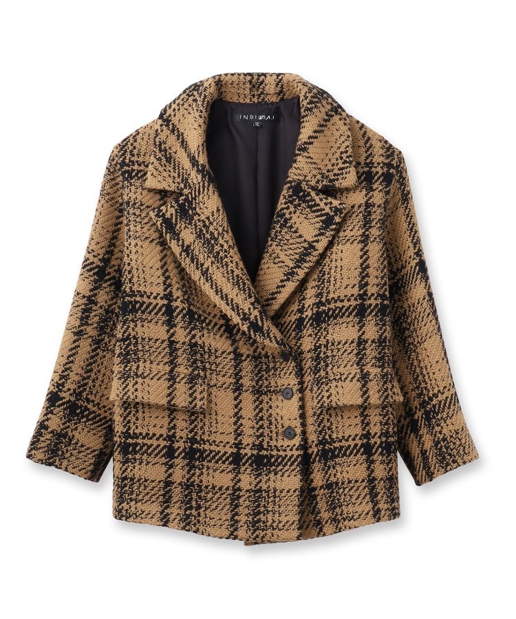 日本製】ビッグチェック柄ショートコート(チェスターコート 日本製】ビッグチェック柄ショートコート(チェスターコート