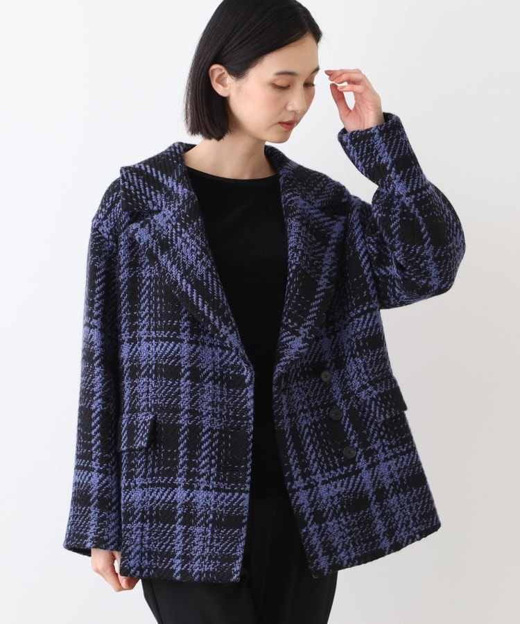 日本製】ビッグチェック柄ショートコート(チェスターコート 日本製】ビッグチェック柄ショートコート(チェスターコート