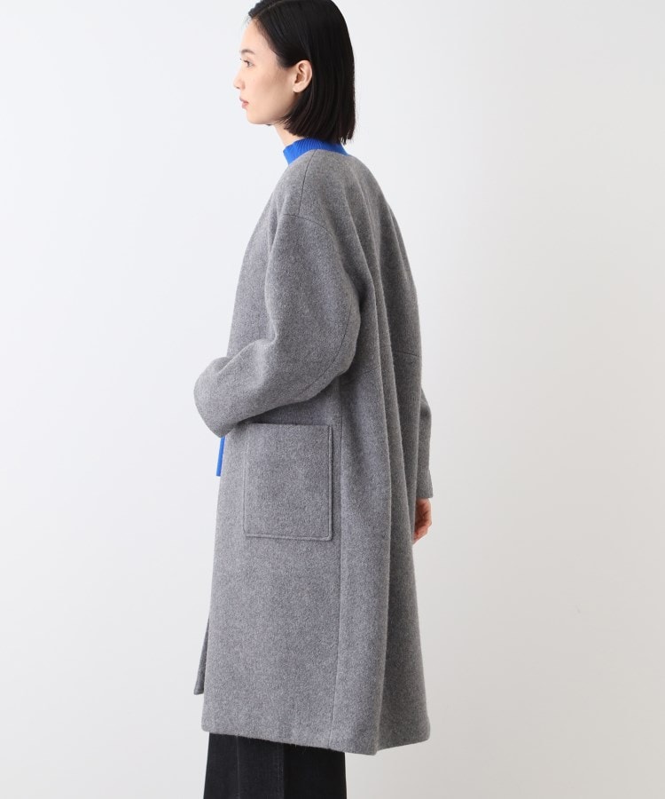 日本製/カシミヤ混】ガウン風ロングコート(ノーカラーコート 日本製/カシミヤ混】ガウン風ロングコート(ノーカラーコート