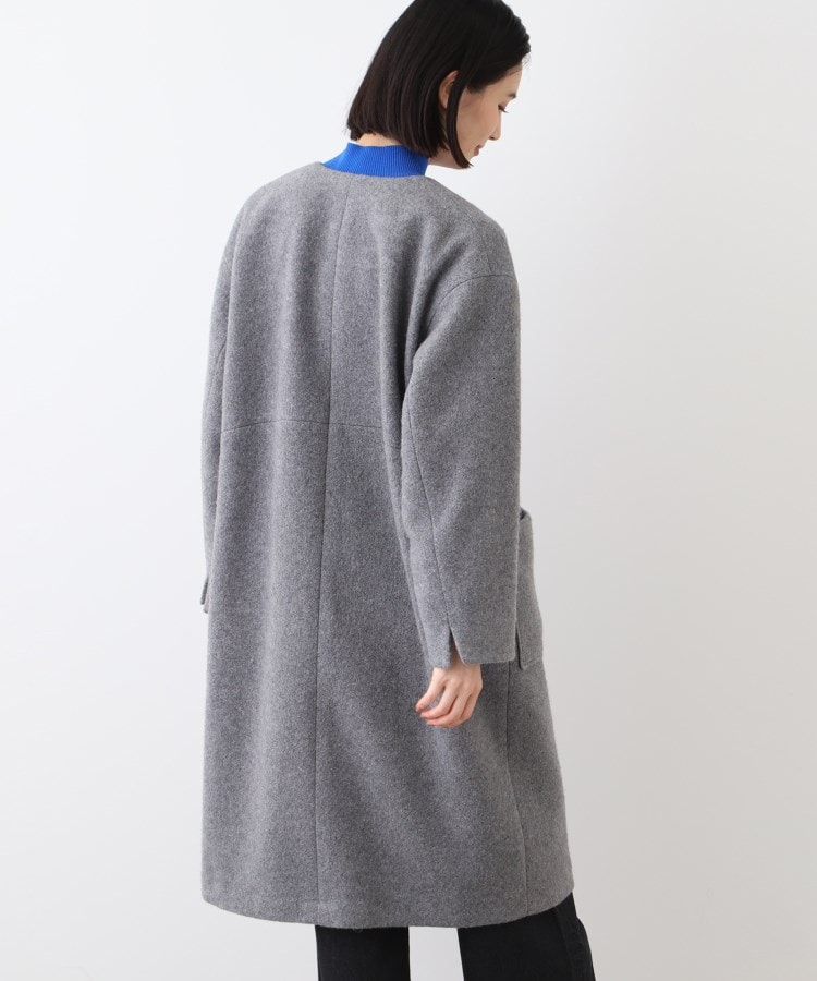 日本製/カシミヤ混】ガウン風ロングコート(ノーカラーコート 日本製/カシミヤ混】ガウン風ロングコート(ノーカラーコート