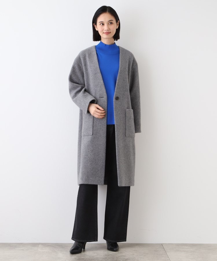 日本製/カシミヤ混】ガウン風ロングコート(ノーカラーコート 日本製/カシミヤ混】ガウン風ロングコート(ノーカラーコート