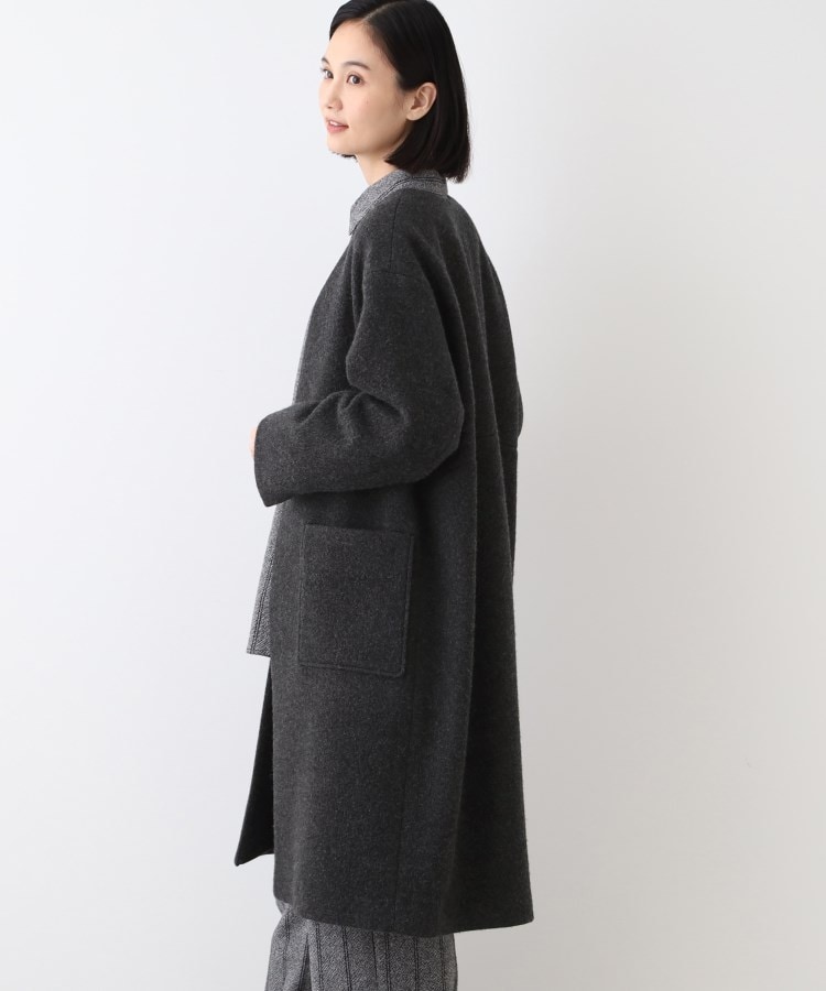 日本製/カシミヤ混】ガウン風ロングコート(ノーカラーコート 日本製/カシミヤ混】ガウン風ロングコート(ノーカラーコート