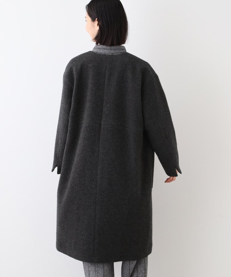日本製/カシミヤ混】ガウン風ロングコート(ノーカラーコート 日本製/カシミヤ混】ガウン風ロングコート(ノーカラーコート