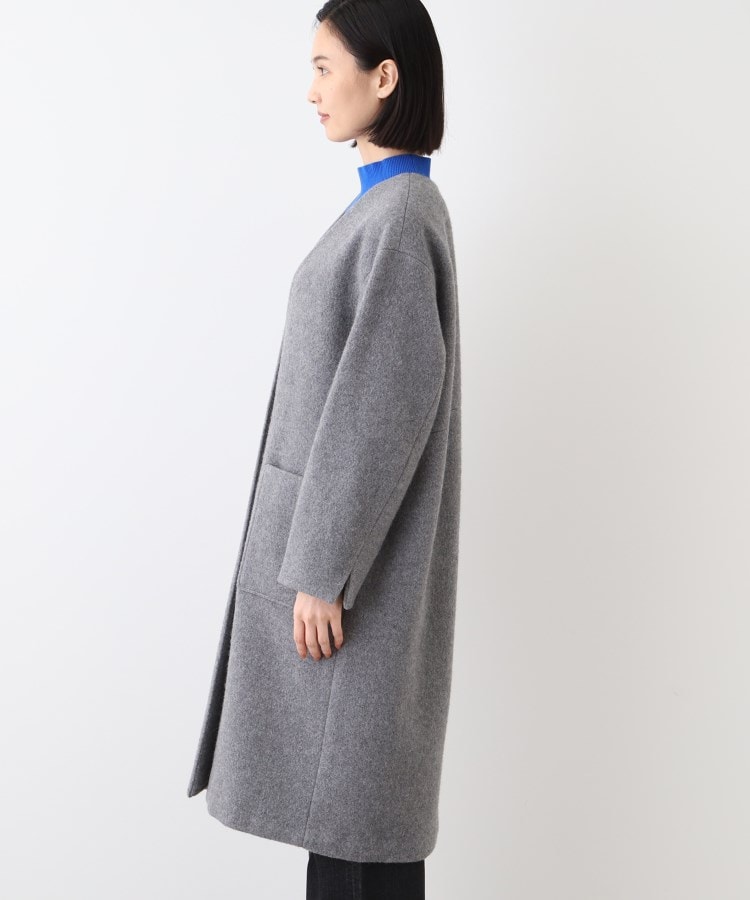 日本製/カシミヤ混】ガウン風ロングコート(ノーカラーコート 日本製/カシミヤ混】ガウン風ロングコート(ノーカラーコート