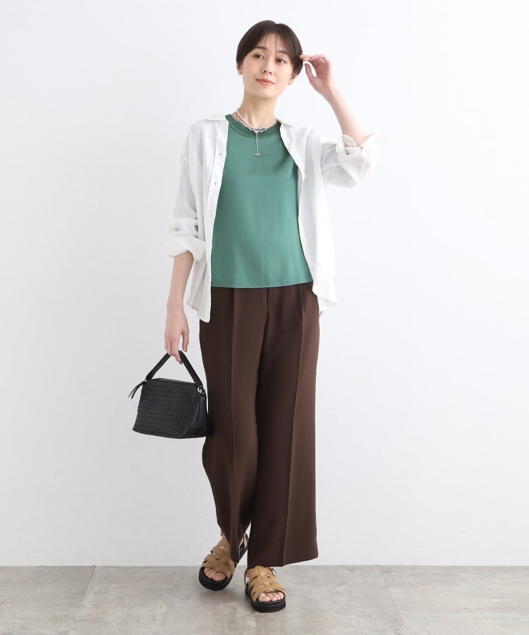 洗える/5分袖】リブデザインドレープブラウス(シャツ 洗える/5分袖】リブデザインドレープブラウス(シャツ