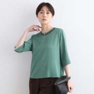 洗える/5分袖】リブデザインドレープブラウス(シャツ 洗える/5分袖】リブデザインドレープブラウス(シャツ