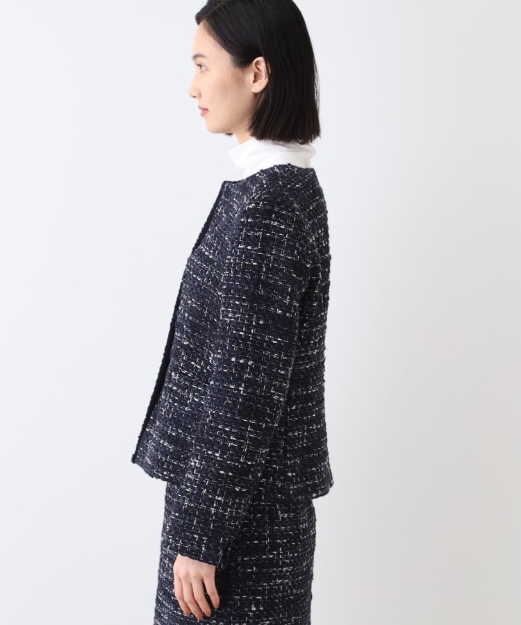 春SALE！【洗える】ストレッチツィードジャケット（ノーカラー