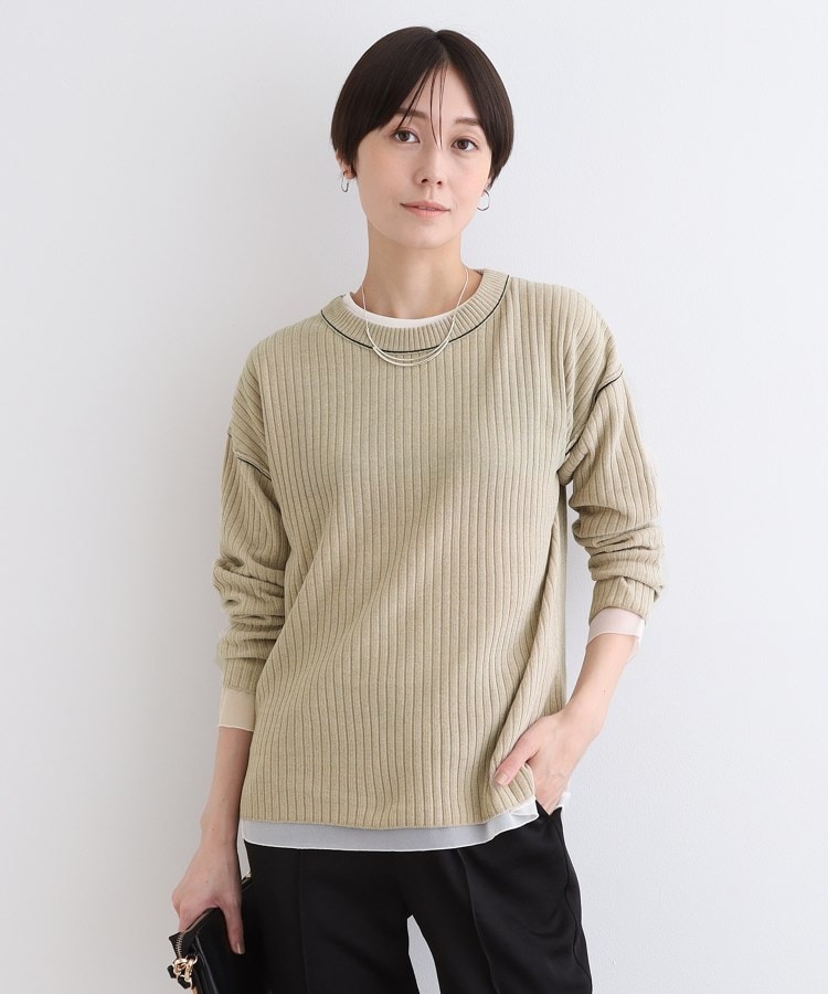 インディヴィ(INDIVI)の【トレンド◎／パイピングデザイン】モールヤーンニット ベージュ(052)