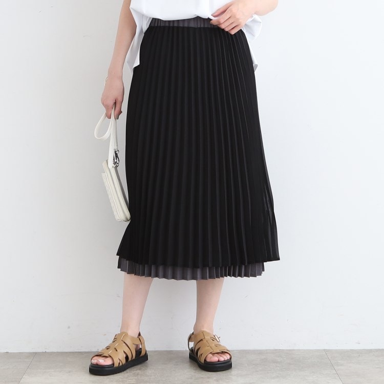 インディヴィ(INDIVI)の【洗える／リバーシブル】シフォンプリーツ スカート ミモレスカート