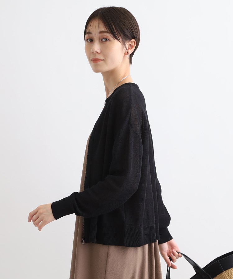 インディヴィ(INDIVI)の【洗える／コットン素材】ジップアップ シアーニットブルゾン6