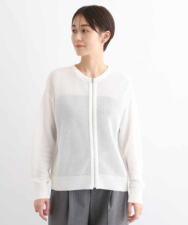 インディヴィ(INDIVI)の【洗える／コットン素材】ジップアップ シアーニットブルゾン14
