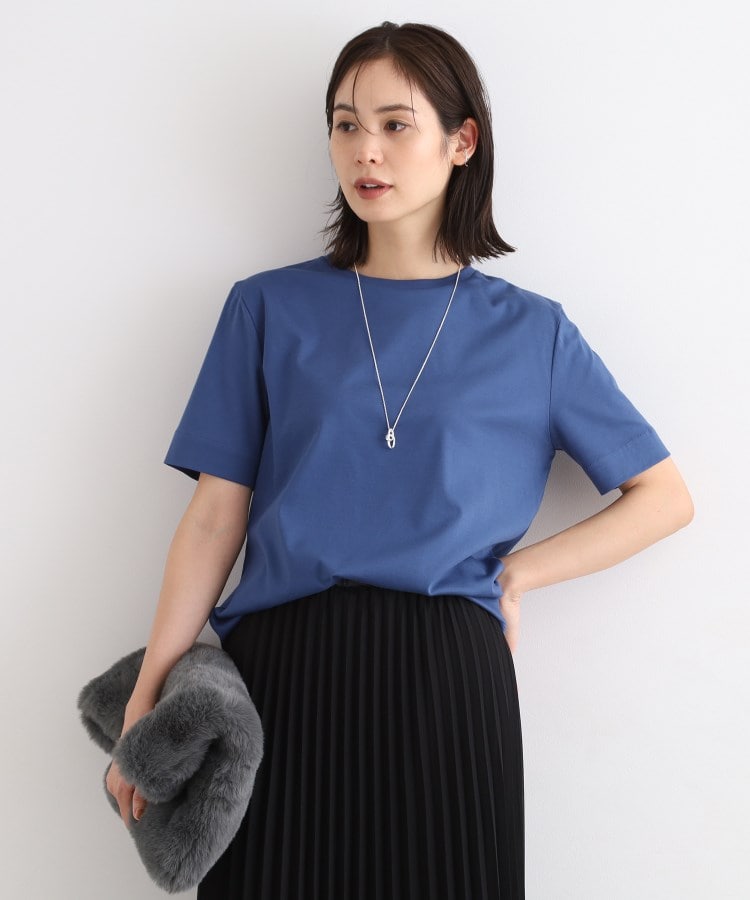 インディヴィ(INDIVI)の【洗える/コットン100%】裾デザイン大人Tシャツ ブルー(093)