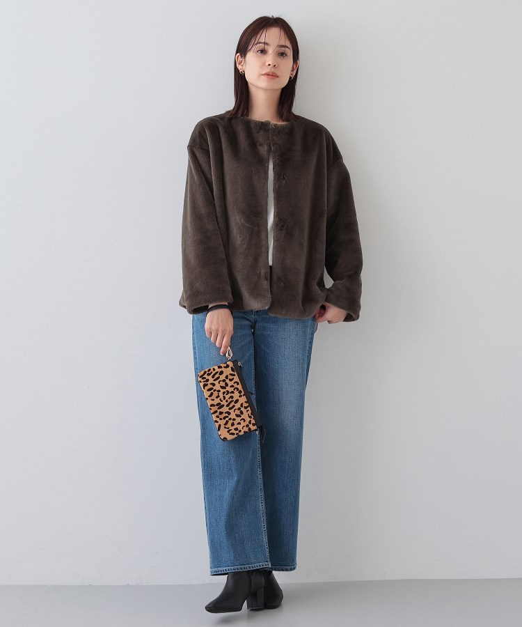トレンドコート】大人フェイクファーコート(ノーカラーコート トレンドコート】大人フェイクファーコート(ノーカラーコート