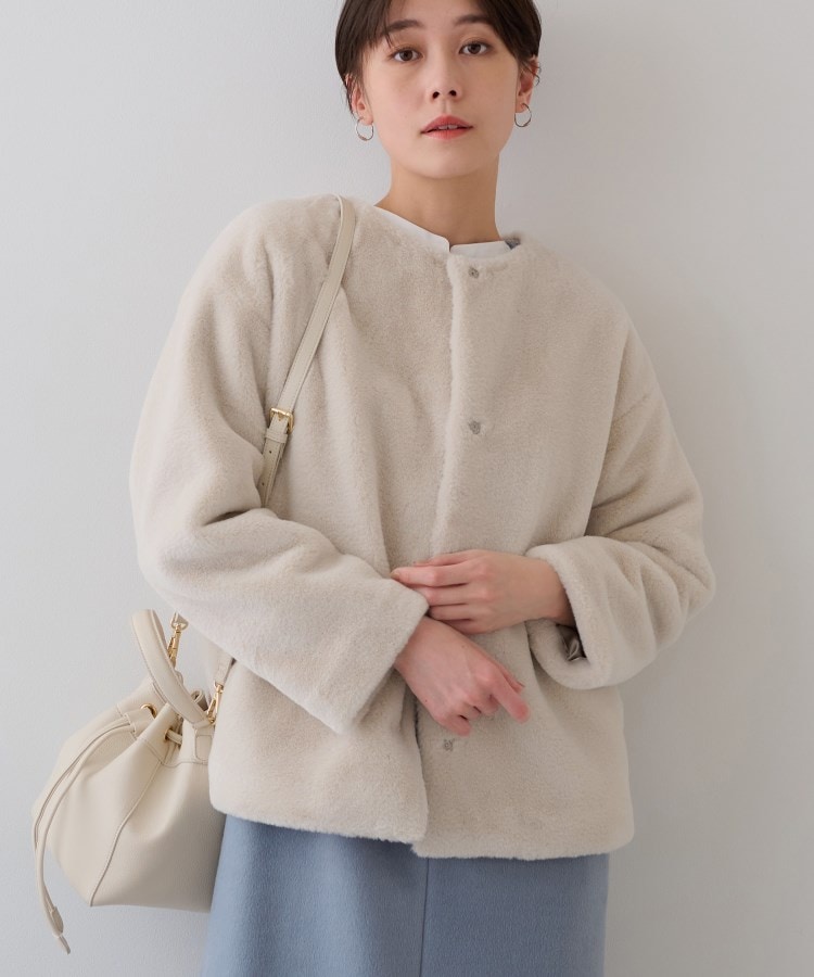 トレンドコート】大人フェイクファーコート(ノーカラーコート トレンドコート】大人フェイクファーコート(ノーカラーコート
