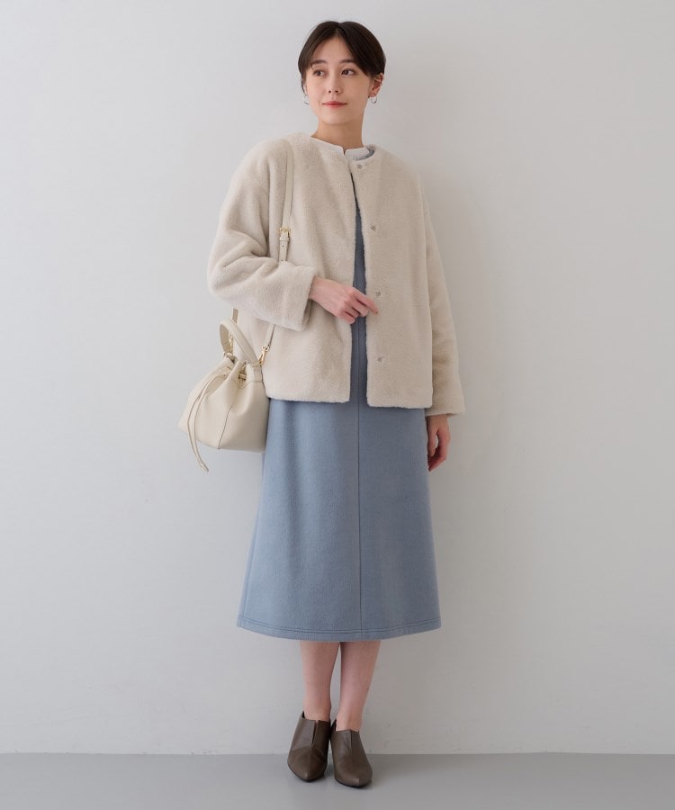 トレンドコート】大人フェイクファーコート(ノーカラーコート トレンドコート】大人フェイクファーコート(ノーカラーコート