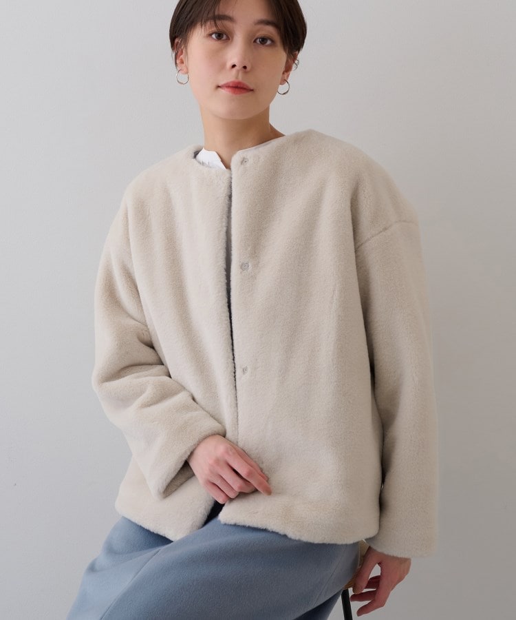 トレンドコート】大人フェイクファーコート(ノーカラーコート トレンドコート】大人フェイクファーコート(ノーカラーコート