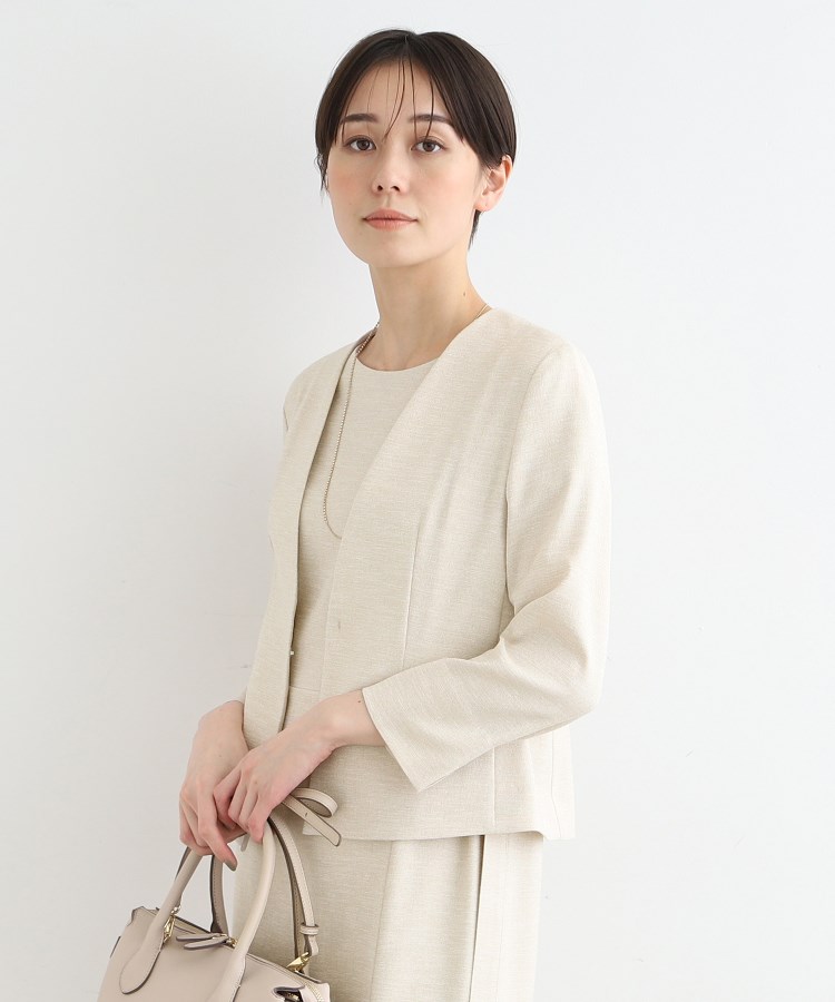 洗える/UVケア/接触冷感/SETUP可能】麻調ノーカラー 洗える/UVケア/接触冷感/SETUP可能】麻調ノーカラー