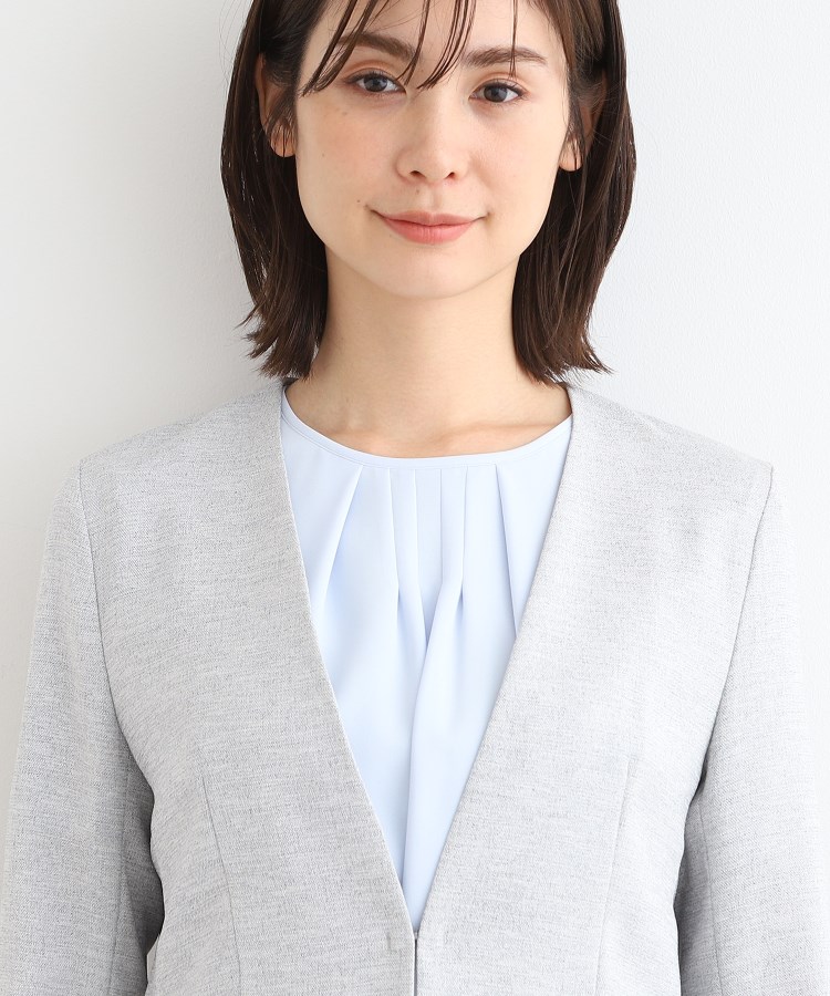 洗える/UVケア/接触冷感/SETUP可能】麻調ノーカラー 洗える/UVケア/接触冷感/SETUP可能】麻調ノーカラー