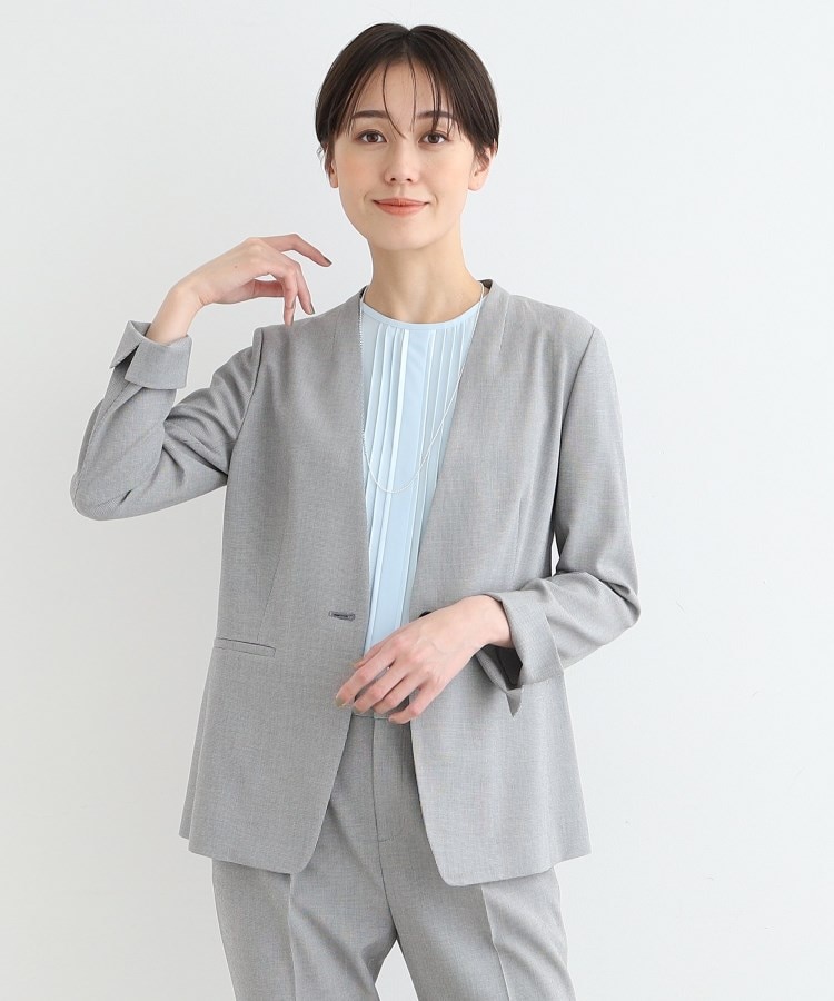 洗える/UVケア/接触冷感/SETUP可能】千鳥柄ノーカラー 洗える/UVケア/接触冷感/SETUP可能】千鳥柄ノーカラー