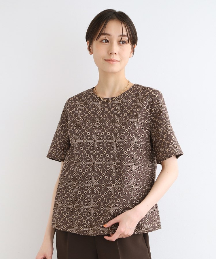 オリジナル刺繍】レース半袖ブラウス(シャツ・ブラウス オリジナル刺繍】レース半袖ブラウス(シャツ・ブラウス