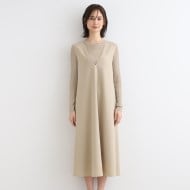 洗える/バックシャン】Vネックロングジャンパードレス(ミドル 洗える/バックシャン】Vネックロングジャンパードレス(ミドル