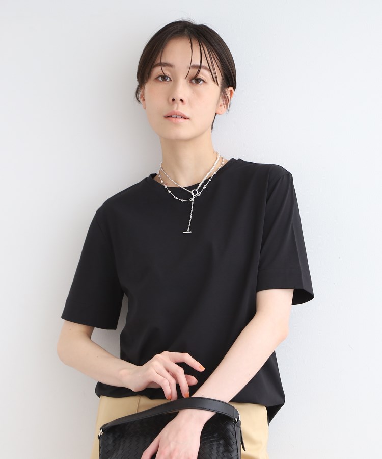 インディヴィ(INDIVI)の【洗える】大人きれいめデザインTシャツ ブラック(019)