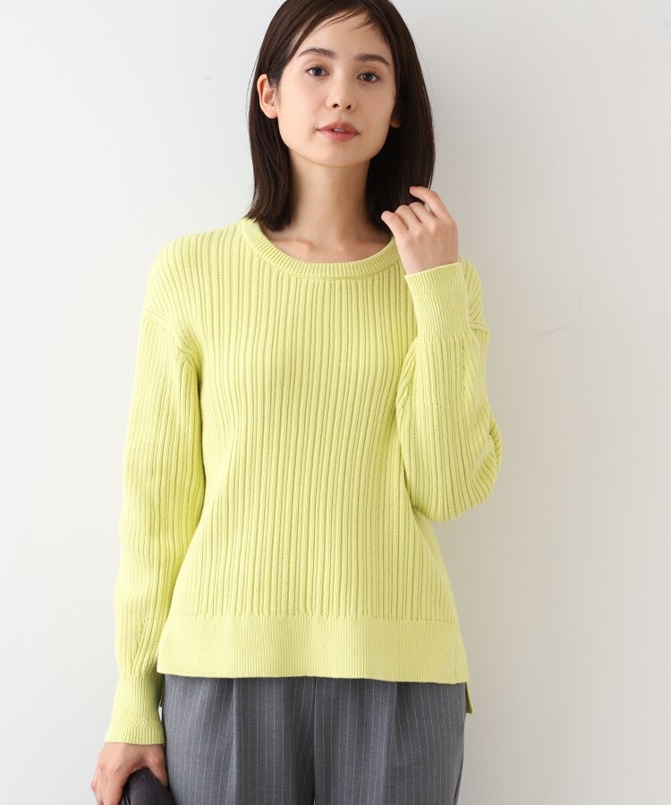 インディヴィ(INDIVI)の春SALE！【コットン混／洗える】ミニケーブル柄ニット イエローグリーン(025)