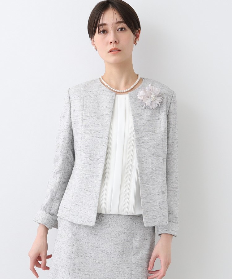 春SALE!【洗える】ストレッチツィードジャケット(ノーカラー 春SALE!【洗える】ストレッチツィードジャケット(ノーカラー