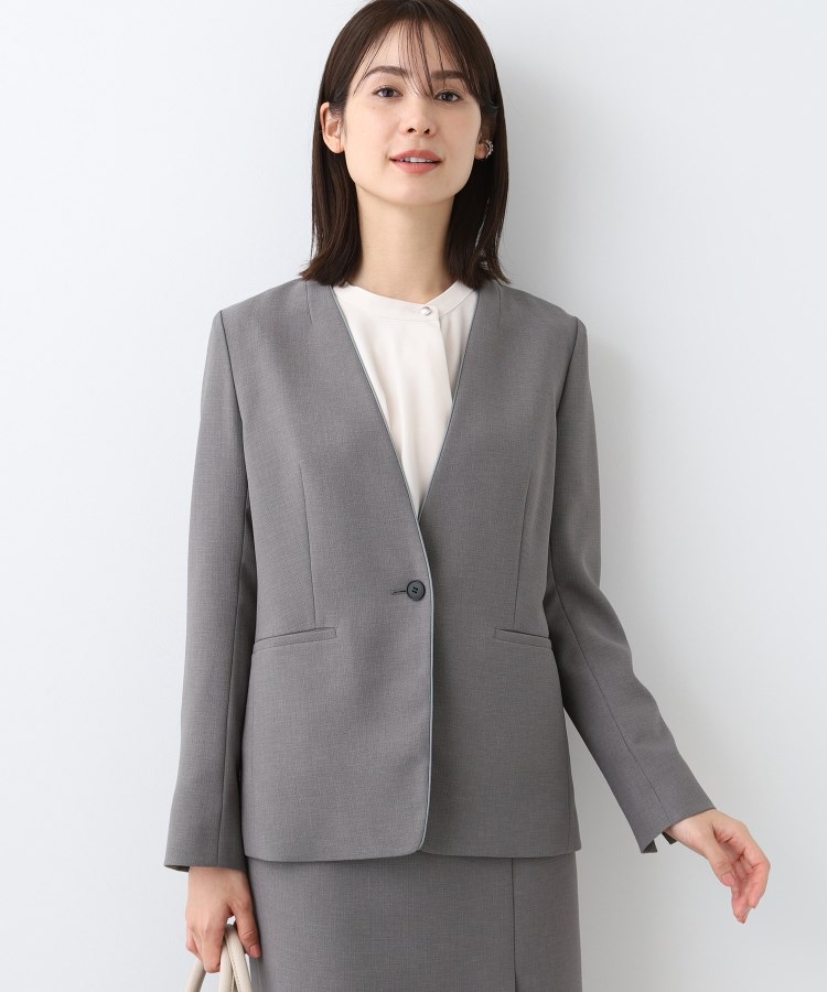 春SALE!【洗える/スーツ】ノーカラージャケット(ジャケット 春SALE!【洗える/スーツ】ノーカラージャケット(ジャケット