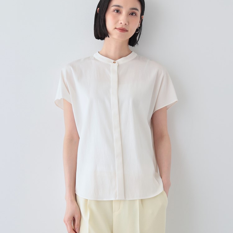 インディヴィ(INDIVI)の【洗える／SETUP可能/UVケア/接触冷感/日本製】バンドカラー半袖ブラウス シャツ・ブラウス