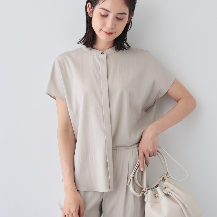 インディヴィ(INDIVI)の【洗える／SETUP可能/UVケア/接触冷感/日本製】バンドカラー半袖ブラウス シャツ・ブラウス