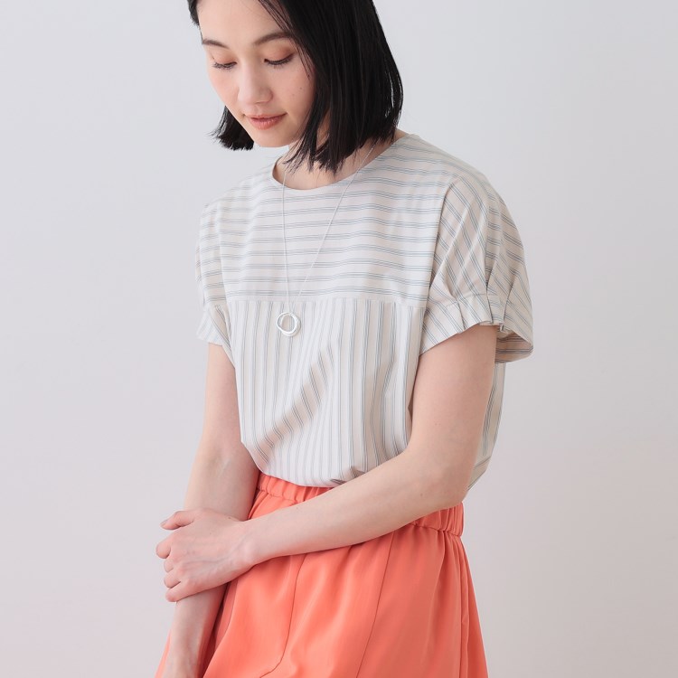 インディヴィ(INDIVI)の春SALE！【洗える／ストライプ柄】袖タックブラウス シャツ・ブラウス